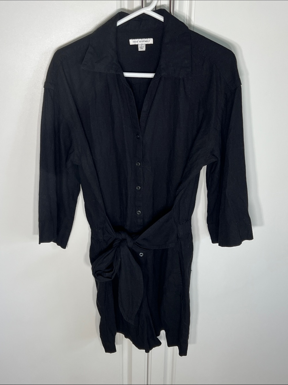 Black Tie-Waist Shirt romper